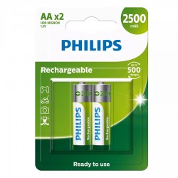 Pilha Philips recarregável AA 1.2V 2.500mAh com 2 unidades R6B2RTU25/59